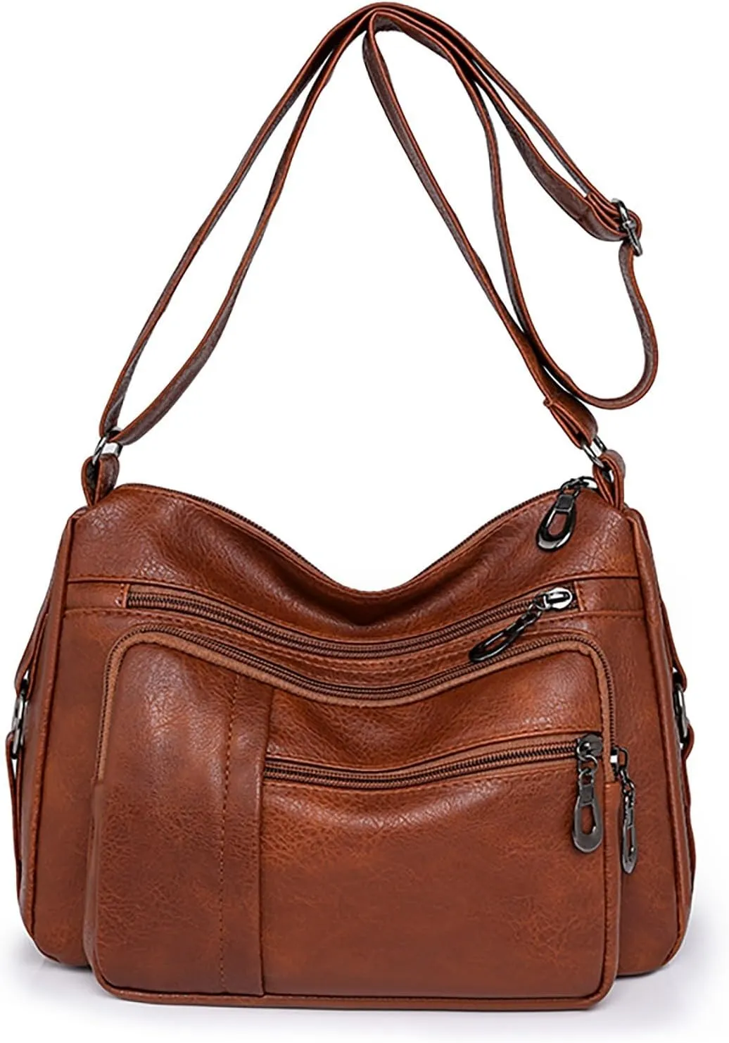 Women Vintage Soft Leather Water Proof Fashionable Crossbody Bag Classic Lightweight Pocket Canvas (Brown, One Size)