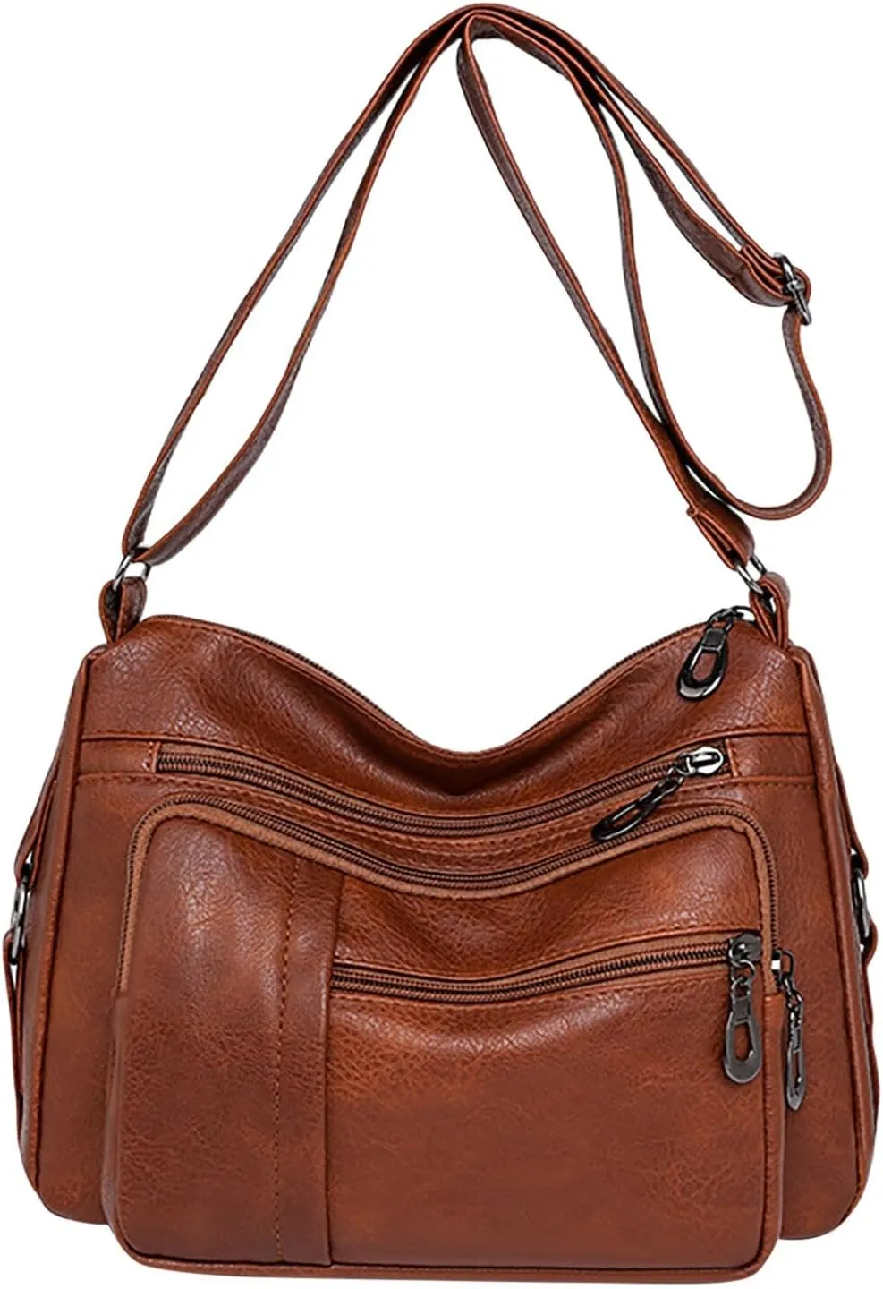 Women Vintage Soft Leather Water Proof Fashionable Crossbody Bag Classic Lightweight Pocket Canvas (Brown, One Size)