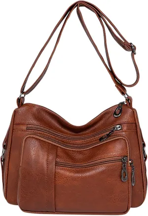 Women Vintage Soft Leather Water Proof Fashionable Crossbody Bag Classic Lightweight Pocket Canvas (Brown, One Size)