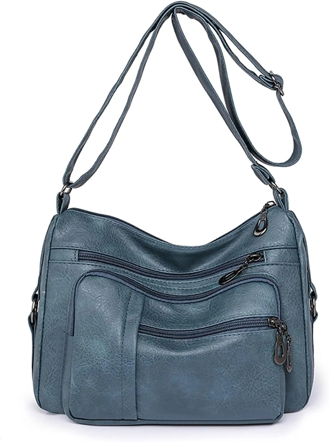 Women Vintage Soft Leather Water Proof Fashionable Crossbody Bag Classic Lightweight Pocket Zipper (Blue, One Size)