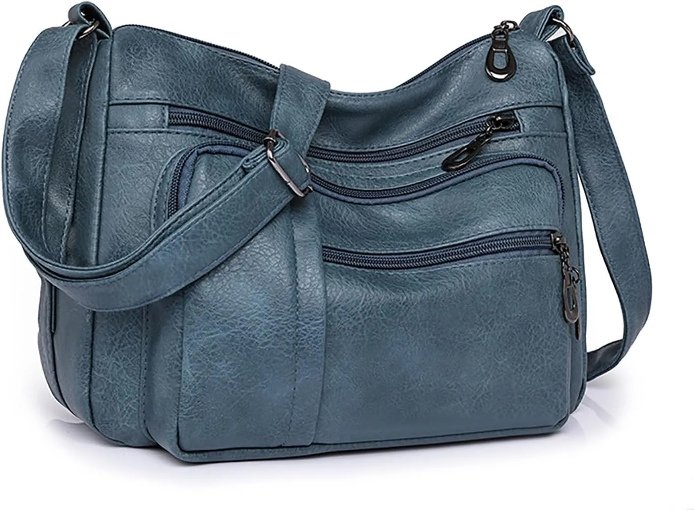 Women Vintage Soft Leather Water Proof Fashionable Crossbody Bag Classic Lightweight Pocket Zipper (Blue, One Size)
