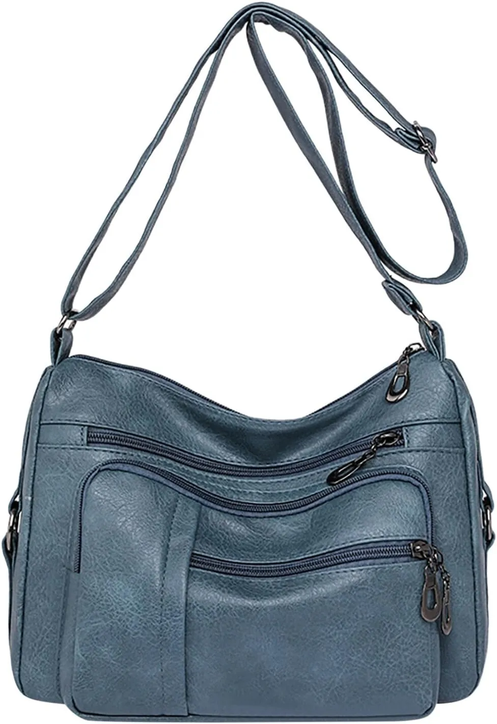 Women Vintage Soft Leather Water Proof Fashionable Crossbody Bag Classic Lightweight Pocket Zipper (Blue, One Size)