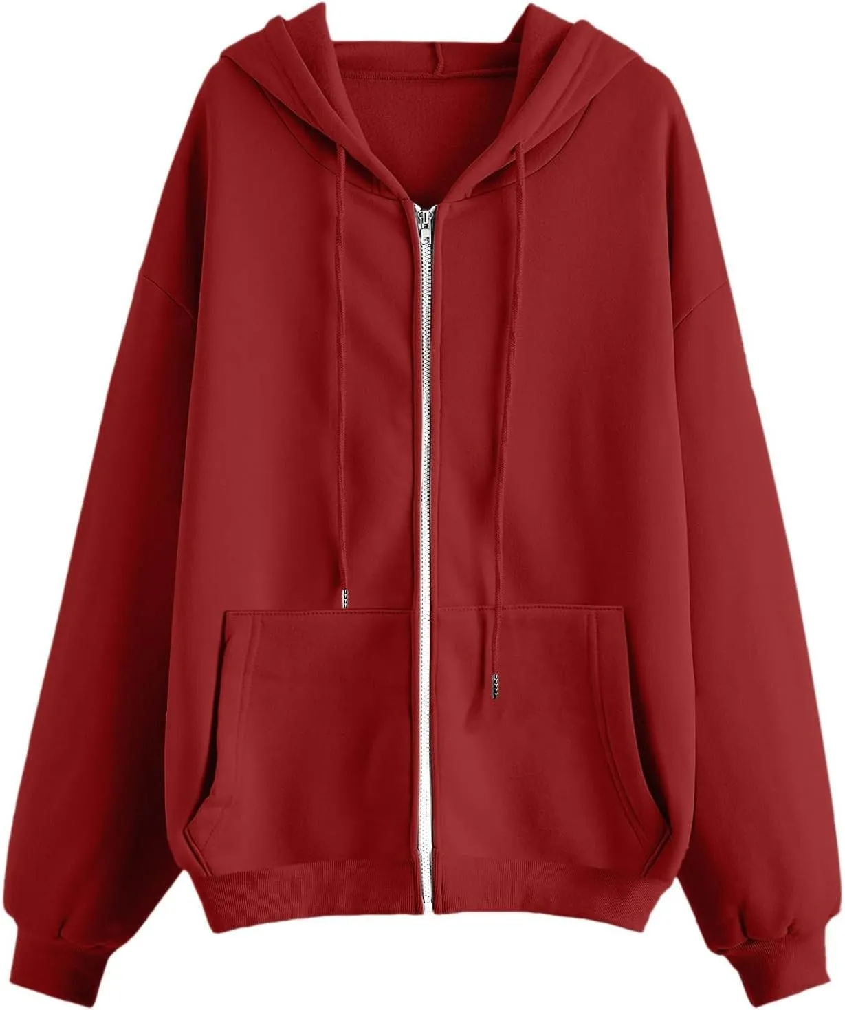 Womens Casual Solid Long Sleeve Zipper Hooded Coat Oversized Loose Outdoor Hiking Sports Sweatshirt Tops with Pocket