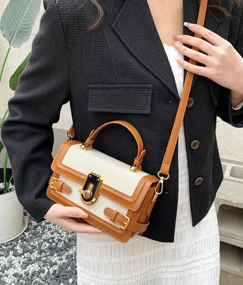 Womens Chic Crossbody Shoulder Bags Small Totes PU Leather Evening Clutch Purse Splicing Handbag Elegant Satchel