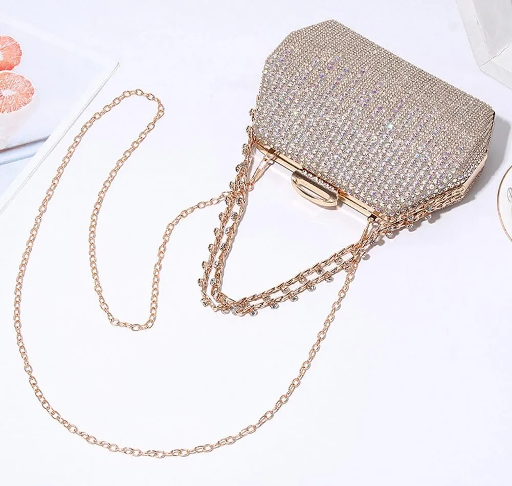 Womens Chic Evening Clutch Purse Shiny Rhinestone Totes Shoulder Crossbody Bag Handbag with Chain Dinner Wedding
