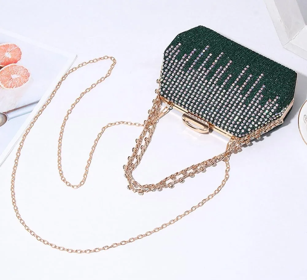 Womens Chic Evening Clutch Purse Shiny Rhinestone Totes Shoulder Crossbody Bag Handbag with Chain Dinner Wedding