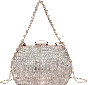 Womens Chic Evening Clutch Purse Shiny Rhinestone Totes Shoulder Crossbody Bag Handbag with Chain Dinner Wedding