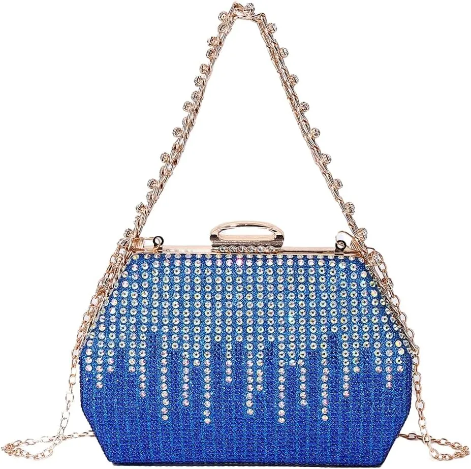 Womens Chic Evening Clutch Purse Shiny Rhinestone Totes Shoulder Crossbody Bag Handbag with Chain Dinner Wedding