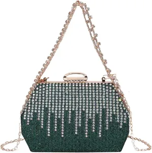 Womens Chic Evening Clutch Purse Shiny Rhinestone Totes Shoulder Crossbody Bag Handbag with Chain Dinner Wedding