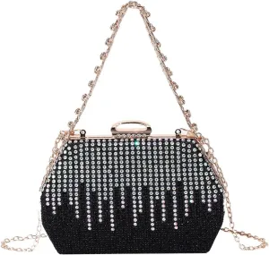 Womens Chic Evening Clutch Purse Shiny Rhinestone Totes Shoulder Crossbody Bag Handbag with Chain Dinner Wedding