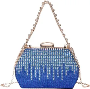Womens Chic Evening Clutch Purse Shiny Rhinestone Totes Shoulder Crossbody Bag Handbag with Chain Dinner Wedding