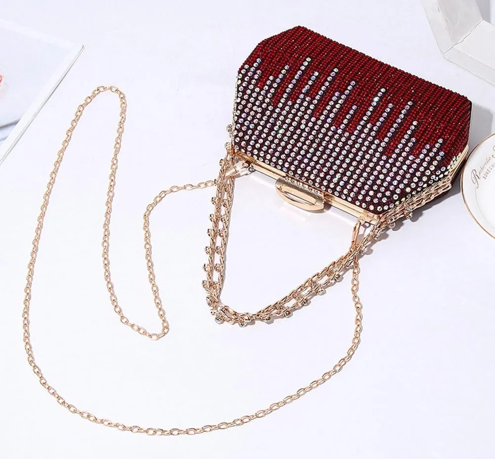 Womens Chic Evening Clutch Purse Shiny Rhinestone Totes Shoulder Crossbody Bag Handbag with Chain Dinner Wedding