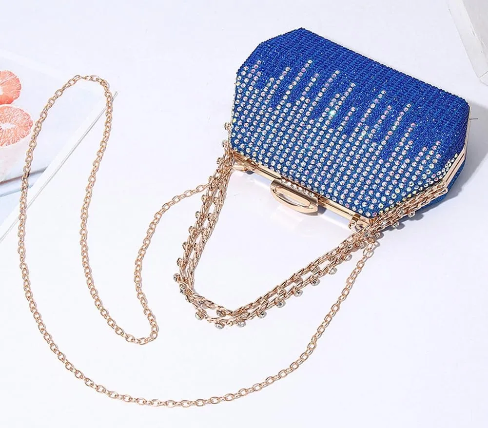 Womens Chic Evening Clutch Purse Shiny Rhinestone Totes Shoulder Crossbody Bag Handbag with Chain Dinner Wedding