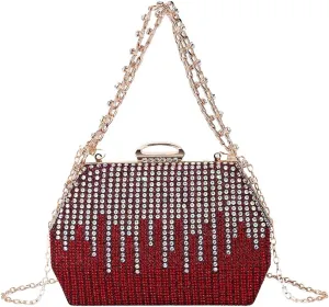 Womens Chic Evening Clutch Purse Shiny Rhinestone Totes Shoulder Crossbody Bag Handbag with Chain Dinner Wedding