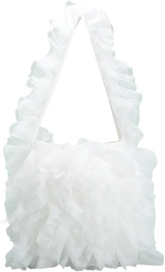 Womens Chic Yarn Shoulder Bags Soft Handbag Large Lace Tote Purse Pleated Evening Clutch for Party Wedding