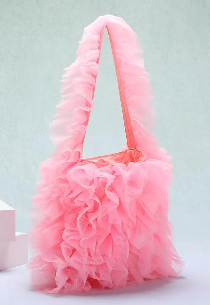 Womens Chic Yarn Shoulder Bags Soft Handbag Large Lace Tote Purse Pleated Evening Clutch for Party Wedding