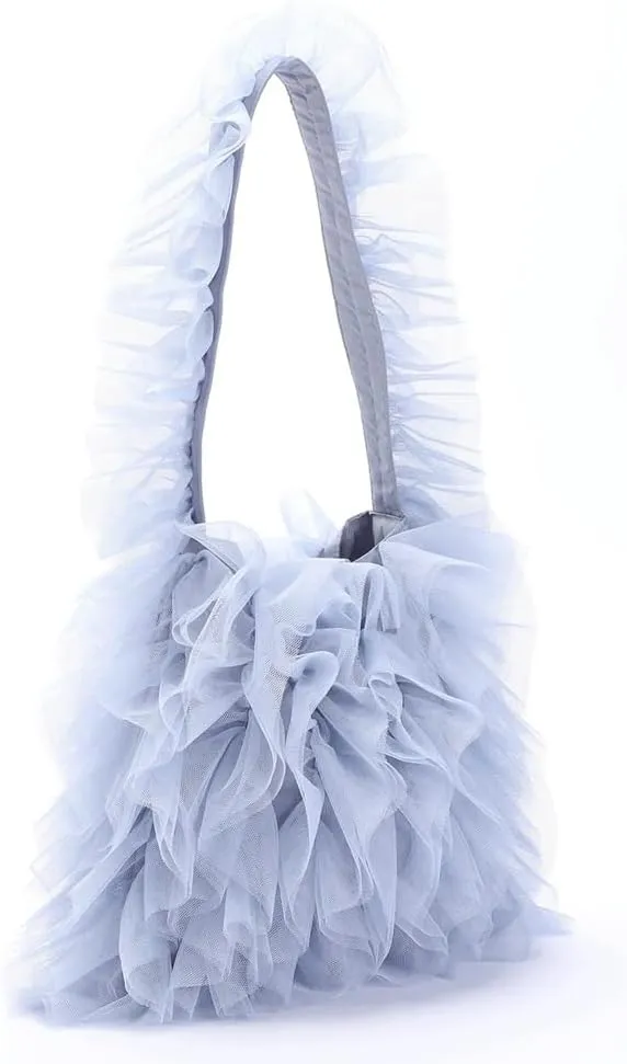 Womens Chic Yarn Shoulder Bags Soft Handbag Large Lace Tote Purse Pleated Evening Clutch for Party Wedding