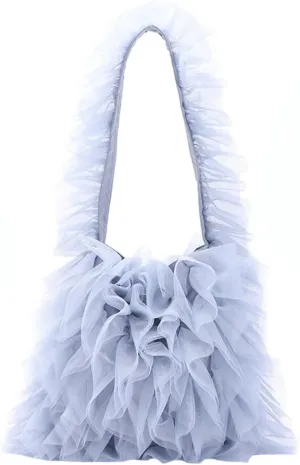 Womens Chic Yarn Shoulder Bags Soft Handbag Large Lace Tote Purse Pleated Evening Clutch for Party Wedding