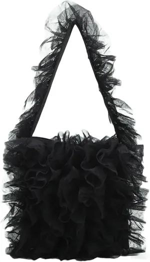 Womens Chic Yarn Shoulder Bags Soft Handbag Large Lace Tote Purse Pleated Evening Clutch for Party Wedding