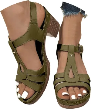 Womens Chunky Low Heels Sandals Casual Ankle Strap Open Toe Heeled Sandals Fashion Summer Party Dress Shoes