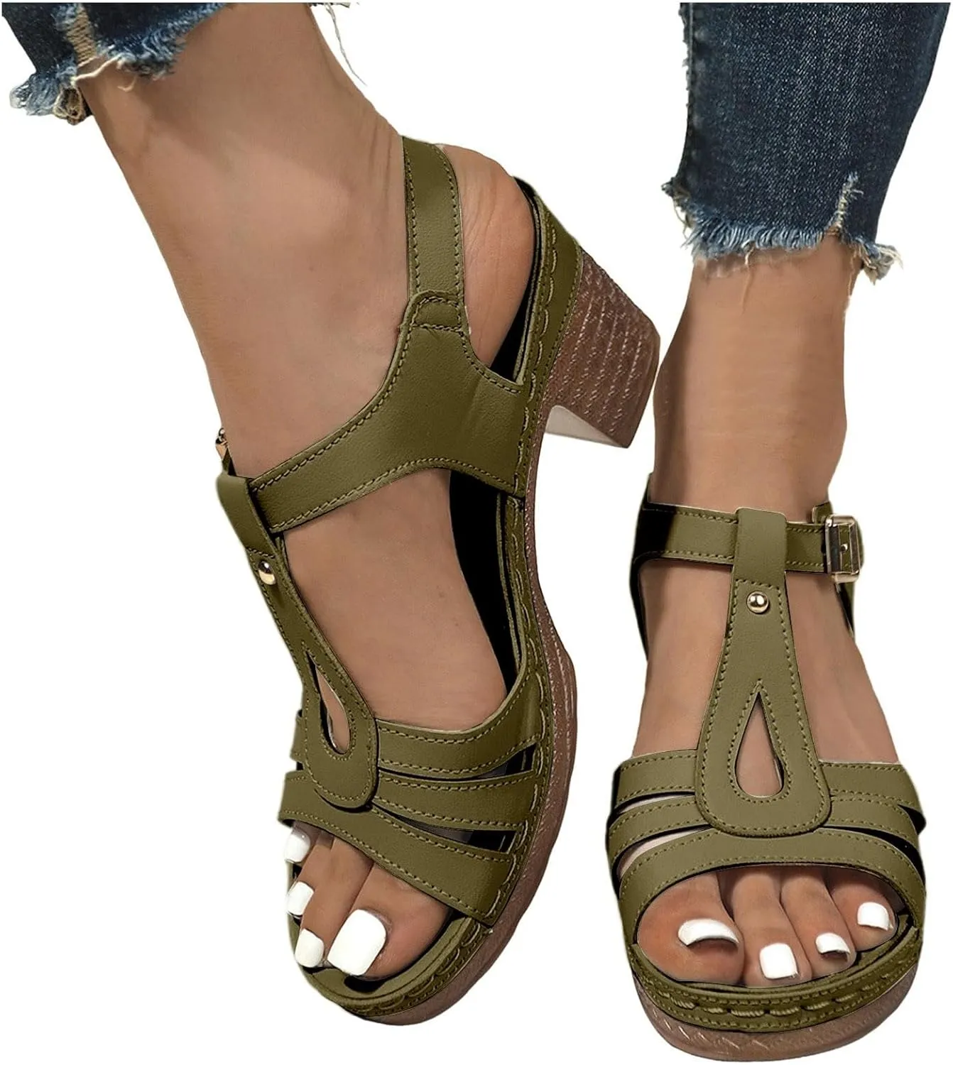 Womens Chunky Low Heels Sandals Casual Ankle Strap Open Toe Heeled Sandals Fashion Summer Party Dress Shoes