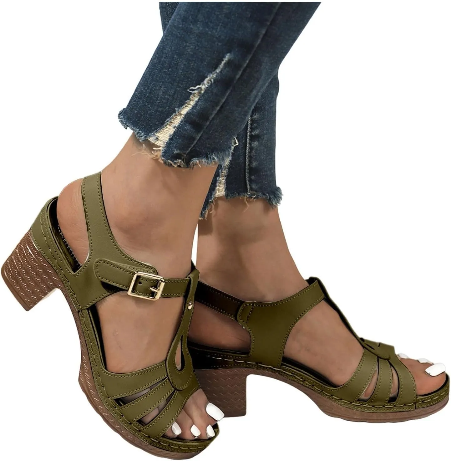 Womens Chunky Low Heels Sandals Casual Ankle Strap Open Toe Heeled Sandals Fashion Summer Party Dress Shoes