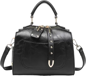 Women's Classic Satchel Bags Work Tote Bags with Strap Vintage Top-Handle Handbags Multi Compartment Purse(Black)
