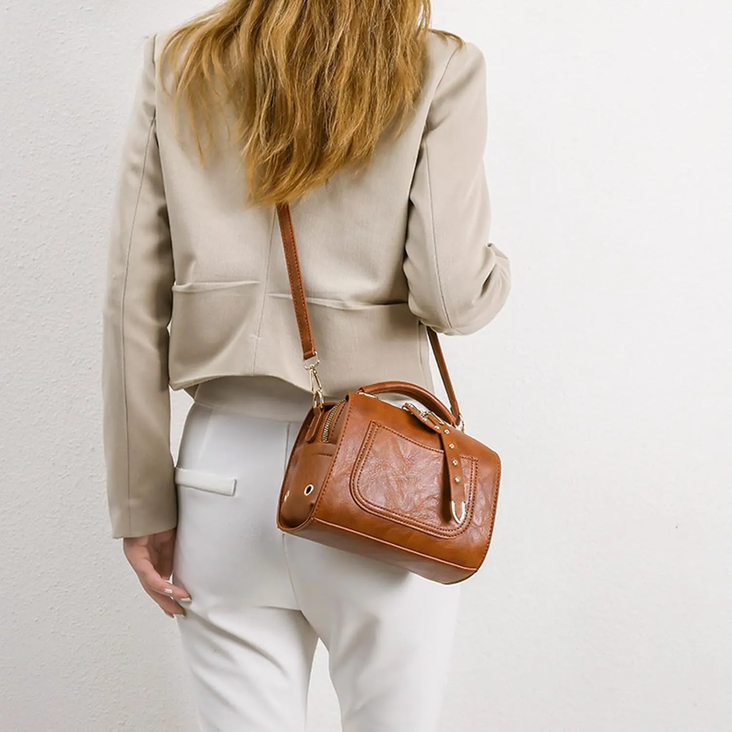 Women's Classic Satchel Bags Work Tote Bags with Strap Vintage Top-Handle Handbags Multi Compartment Purse(Brown)
