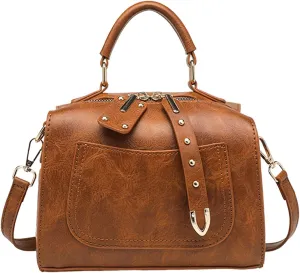 Women's Classic Satchel Bags Work Tote Bags with Strap Vintage Top-Handle Handbags Multi Compartment Purse(Brown)