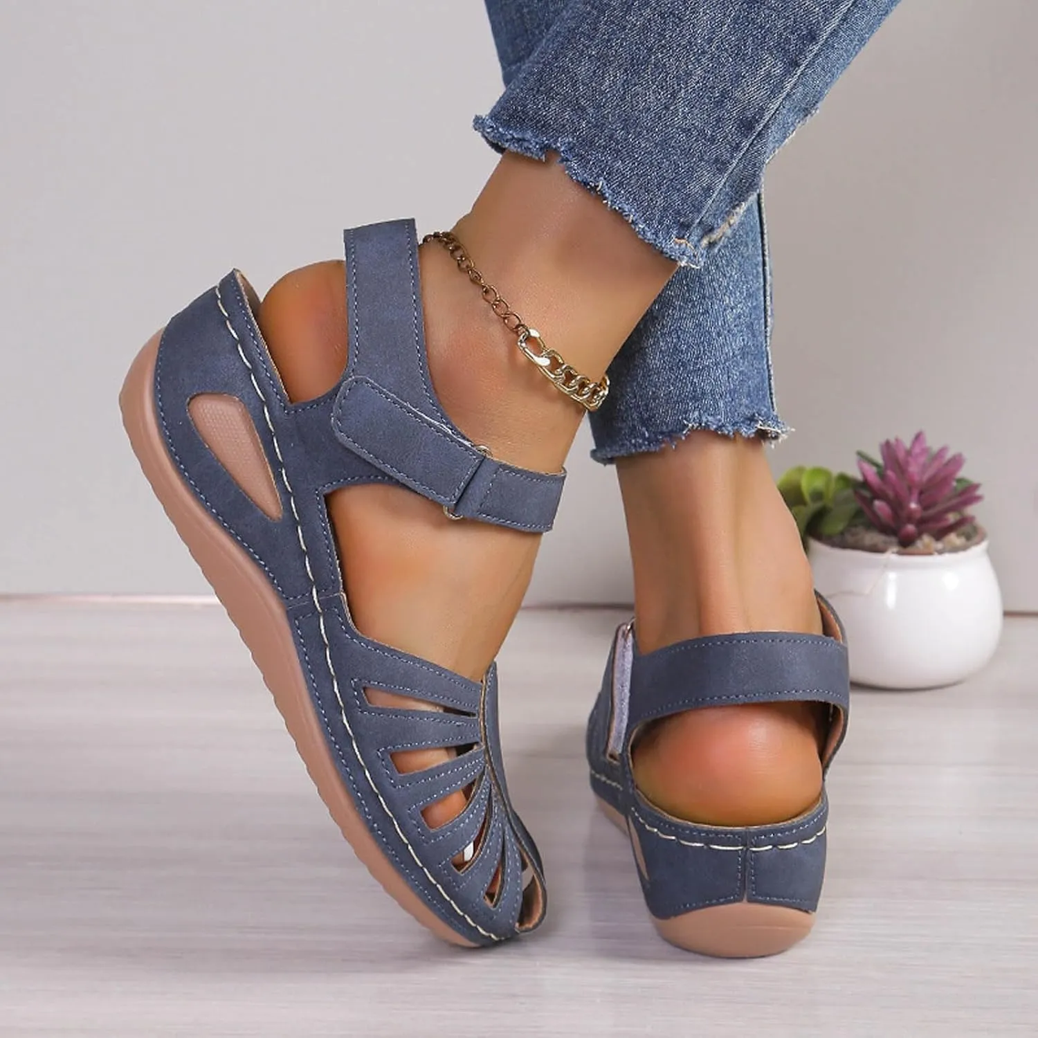 Women's Closed Toe Sandals,Comfortable Orthopedic Sandal with Arch Support Ankle Strap Dressy Summer Platform Wedge Shoes Walking Casual Orthotic