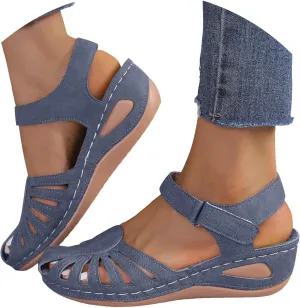 Women's Closed Toe Sandals,Comfortable Orthopedic Sandal with Arch Support Ankle Strap Dressy Summer Platform Wedge Shoes Walking Casual Orthotic