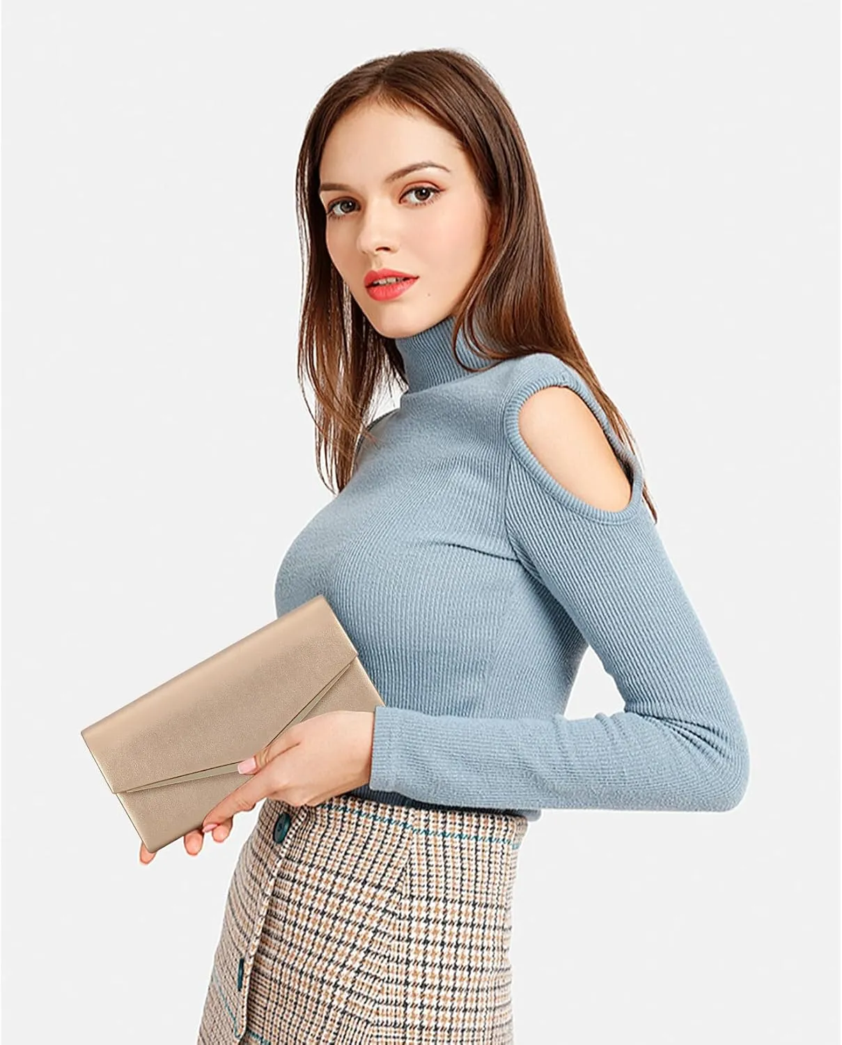 Womens Evening Handbag Vegan Leather Ladies Envelope Clutch Classic Elegant Purse Bags