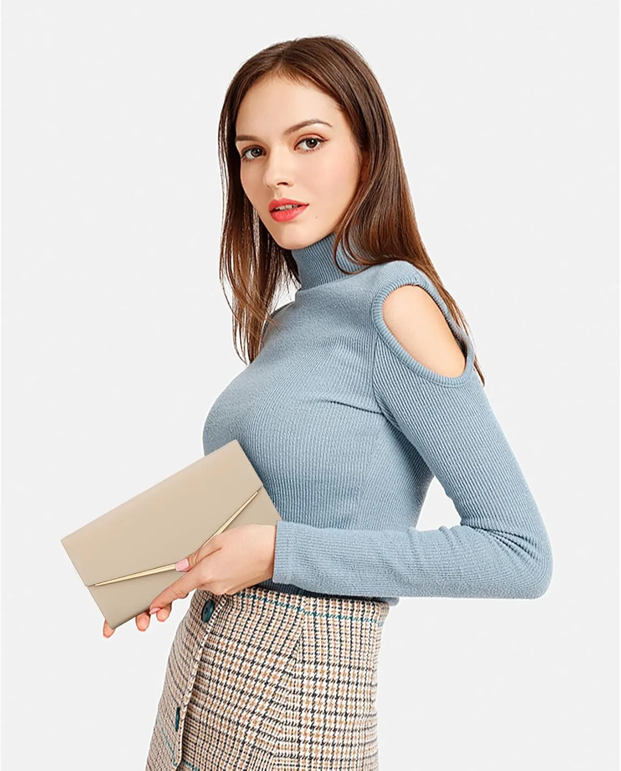 Womens Evening Handbag Vegan Leather Ladies Envelope Clutch Classic Elegant Purse Bags
