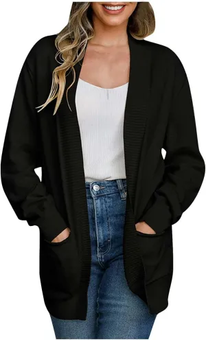 Women's Fall Lightweight Open Front Cardigans with Pockets Long Sleeve Soft Oversized Knit Casual Sweaters Outwear
