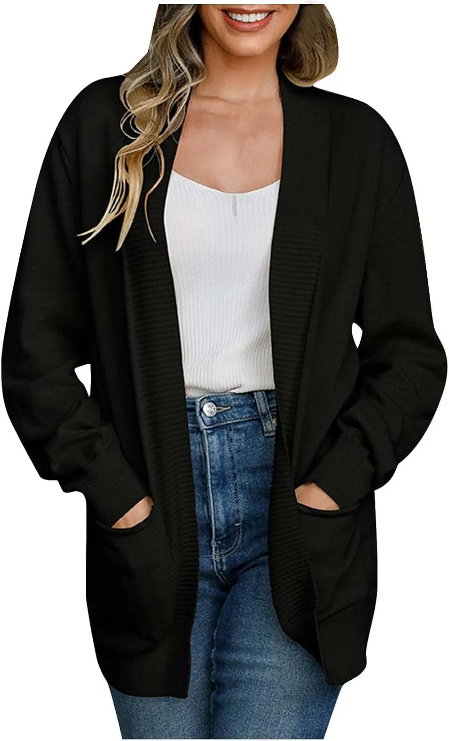 Women's Fall Lightweight Open Front Cardigans with Pockets Long Sleeve Soft Oversized Knit Casual Sweaters Outwear