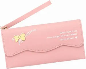 Women's Fashion Color Blocking Wallets Lightweight Compact Wallet with Zipper Girls Soft Leather Stylish Wallets