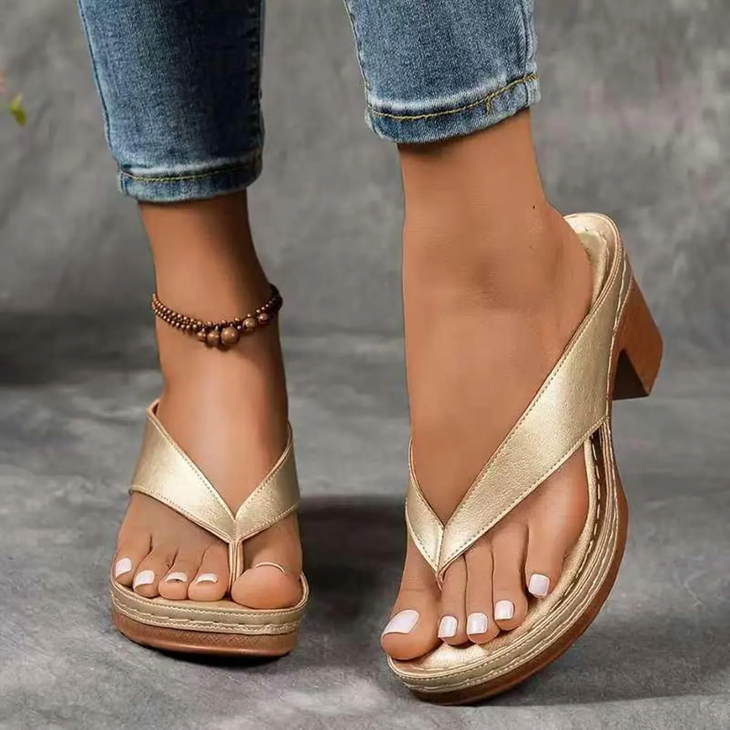 Women's Flat Sandals Summer Thong Slide Bohemian Walking Sandal Dress Shoes Anti-slip Low Heels Sandal Summer