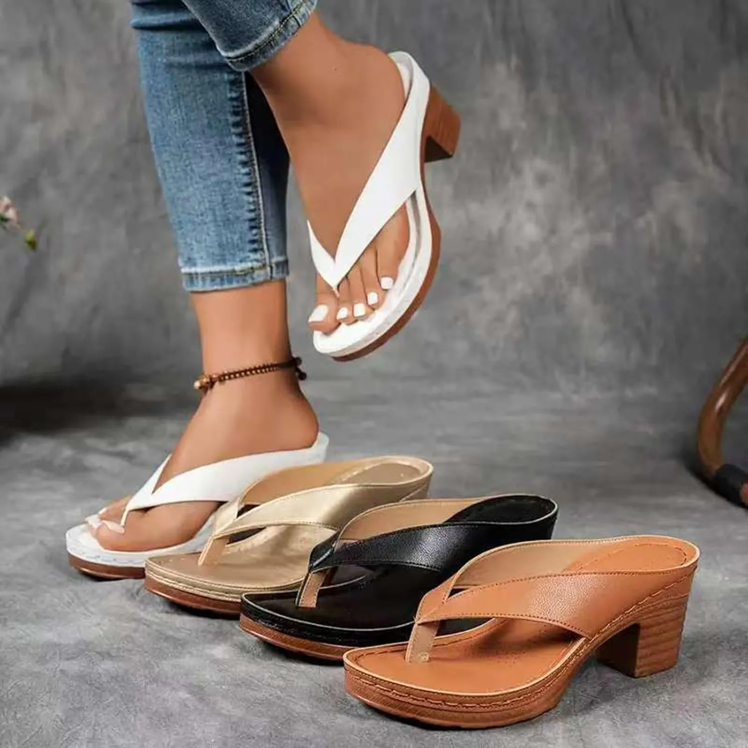 Women's Flat Sandals Summer Thong Slide Bohemian Walking Sandal Dress Shoes Anti-slip Low Heels Sandal Summer