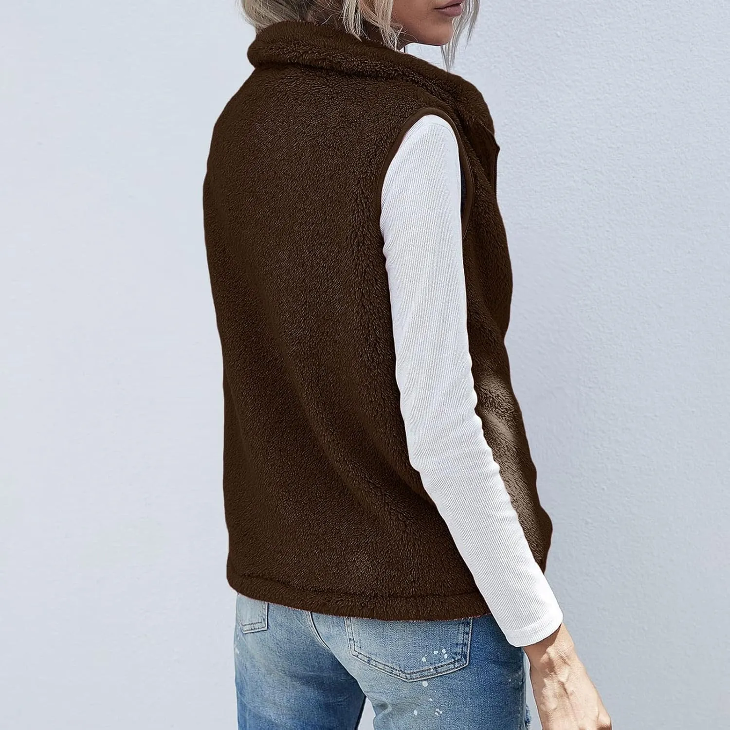 Womens Fleece Vest Lightweight Sleeveless Sherpa Jackets Casual Warm Zipper Vest Winter Outerwear with Pockets