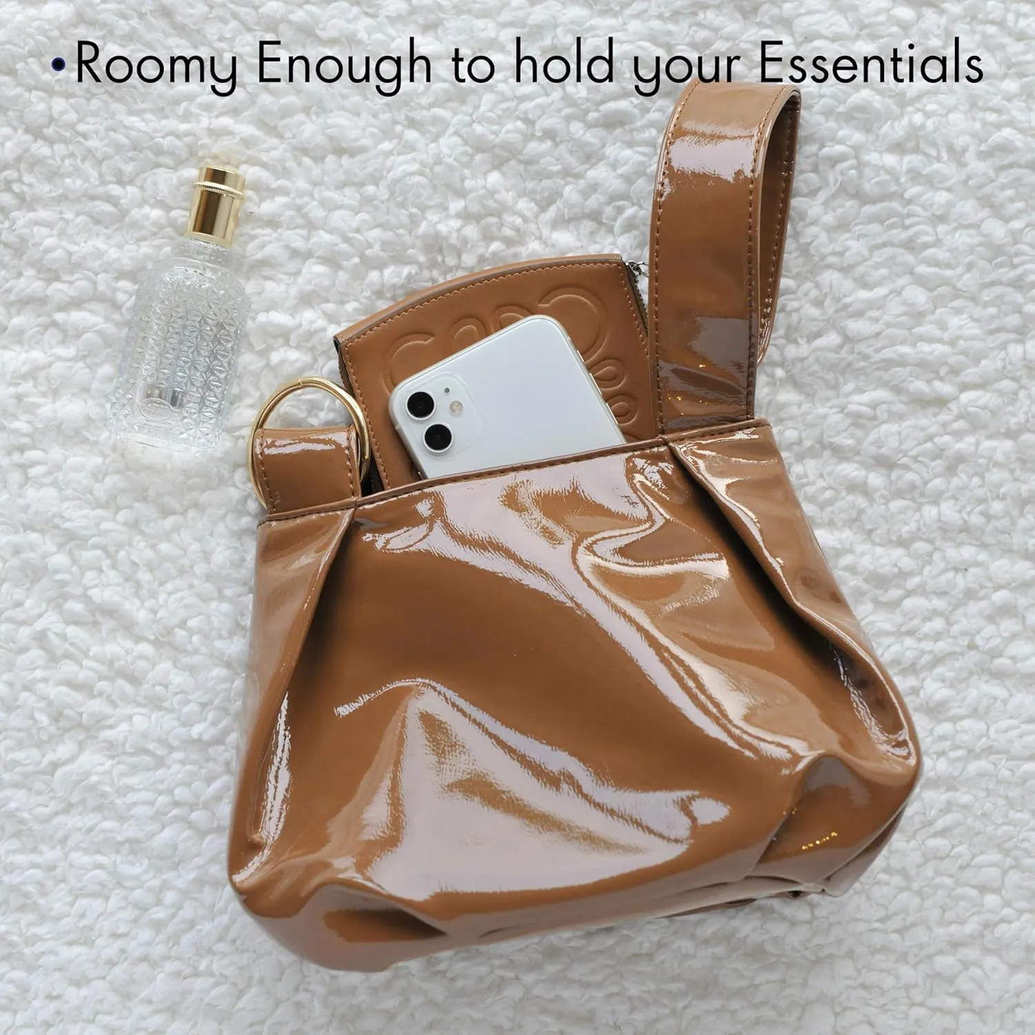 Women's Glossy Clutch Patent Vegan Leather Hobo Top Handle Bag Small Tote