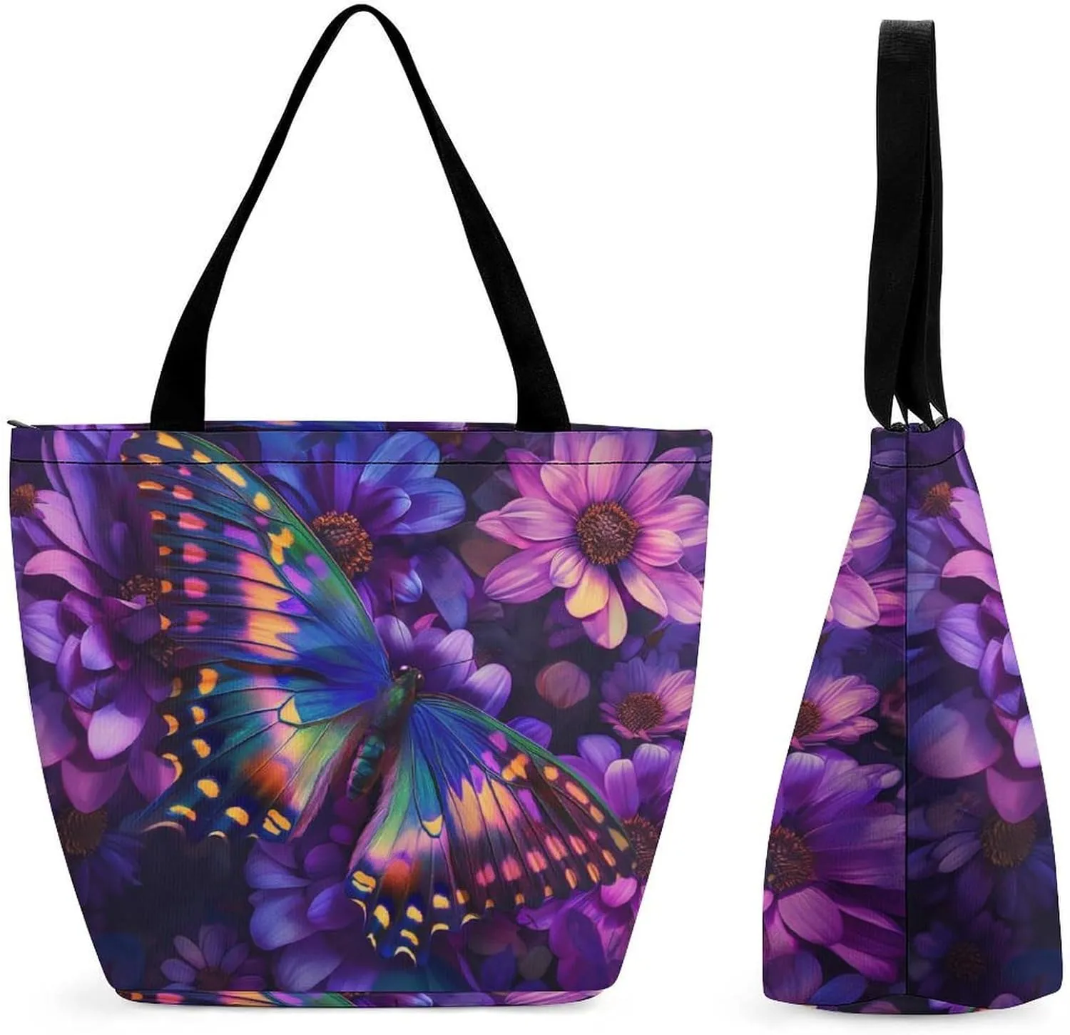 Women's Handbags Colorful Butterfly With Vibrant Wings Blossom Flowers Shopping Bag Leather Tote Bag Satchel Bags