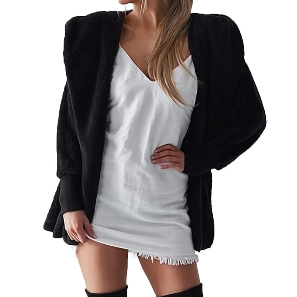 Womens Hooded Fluffy Winter Cardigan Overcoat