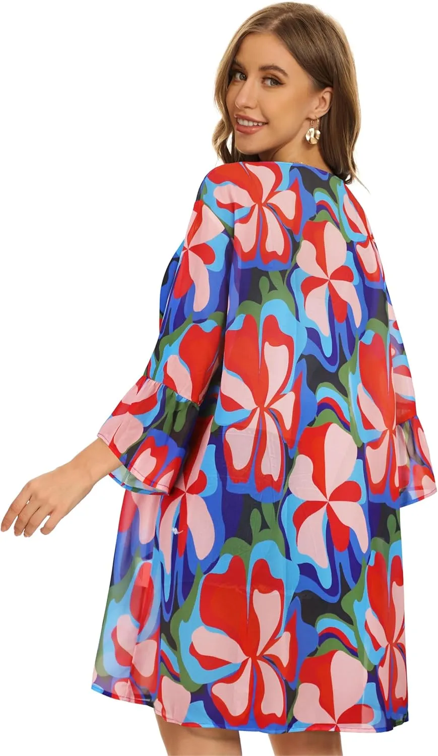 Women's Kimono Cardigans Floral Chiffon Loose Open Front Casual Summer Tops