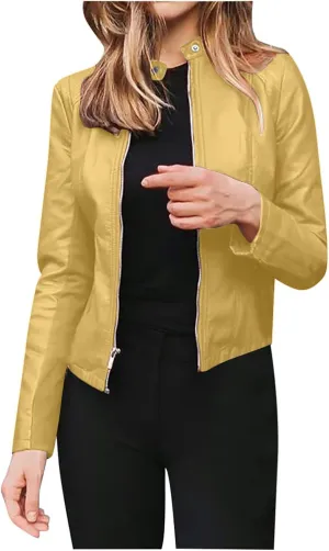 Women's Leather Jackets, Faux Motorcycle Moto Biker Coat Short Quilted Lightweight Vegan Pu Leather Fashion Outerwear