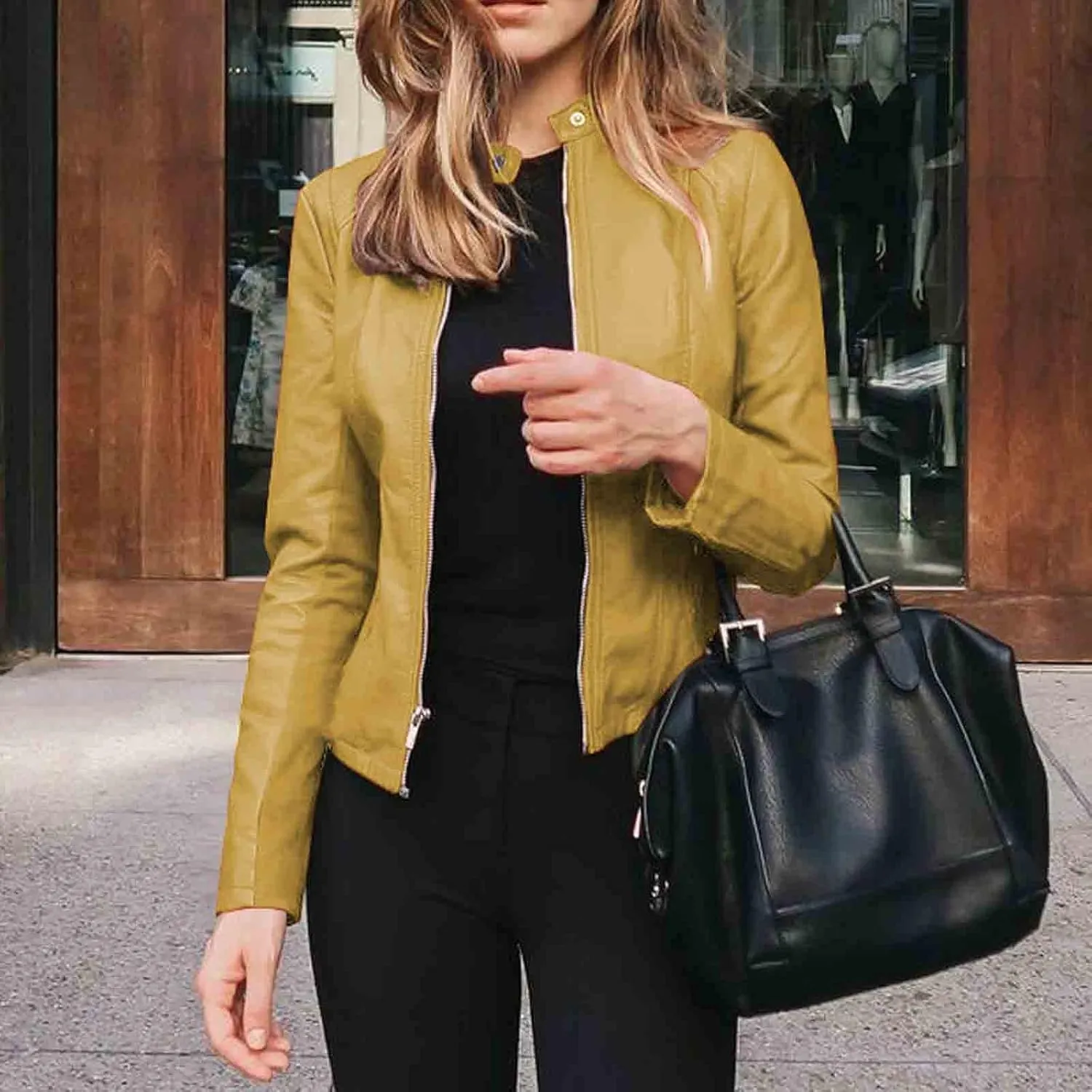 Women's Leather Jackets, Faux Motorcycle Moto Biker Coat Short Quilted Lightweight Vegan Pu Leather Fashion Outerwear