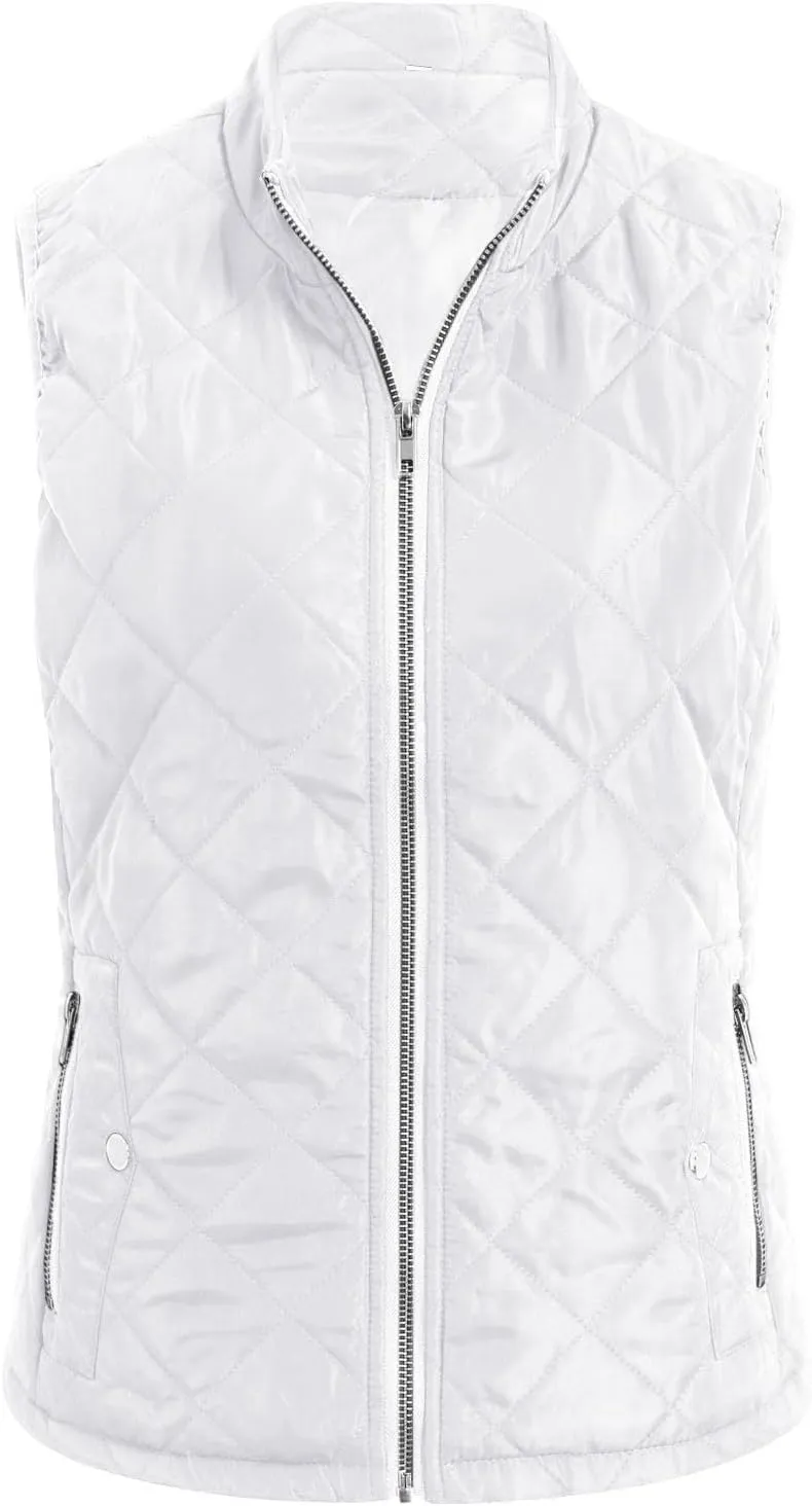 Women's Lightweight Quilted Softshell Vest Winter Windproof Puffer Vests Full Zip Up Sleeveless Down Coats Jackets