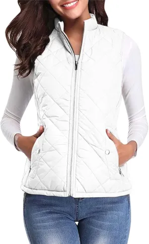 Women's Lightweight Quilted Softshell Vest Winter Windproof Puffer Vests Full Zip Up Sleeveless Down Coats Jackets