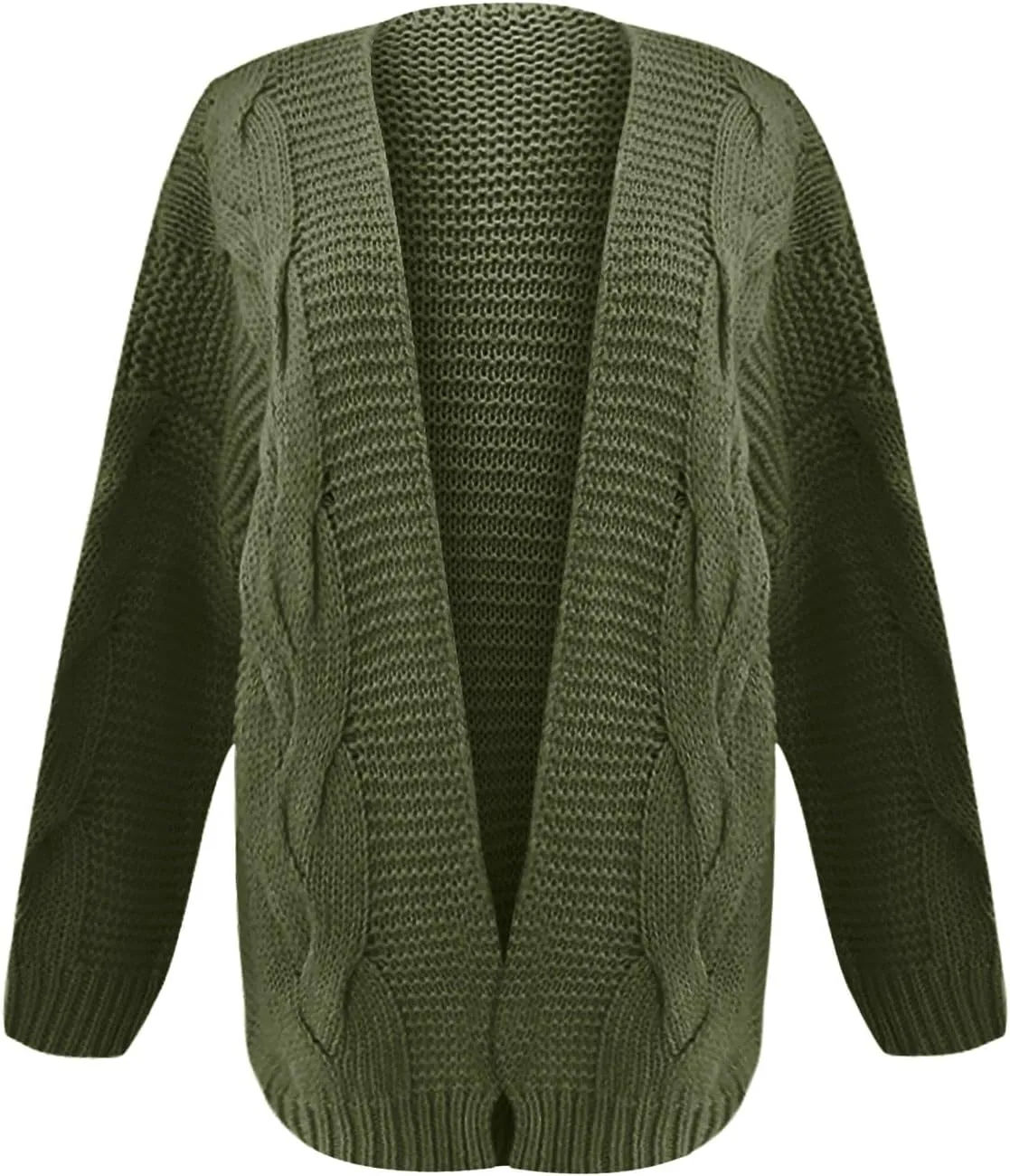 Womens Long Sleeve Chunky Knit Cardigan Open Front Cozy Oversized Sweater Coat Fashion Solid Loungewear with Pocket