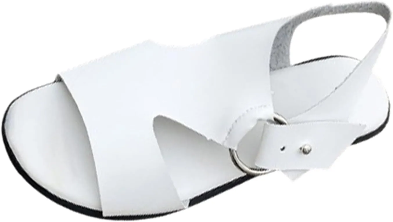 Women's Low Heel Beach Sandal Cutout Adjustable Buckle Sandals Summer Dressy Slip On Walking Shoes Open Toe Wide Width House Slides