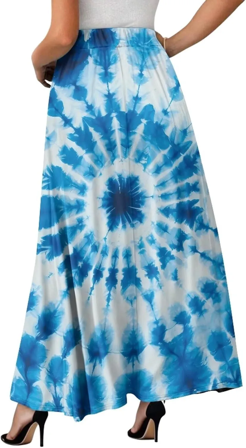 Womens Midi Long Length Skirts with Pockets, High Waist Swing Long Skirts Ultra-Soft Summer Fall Work Skirts